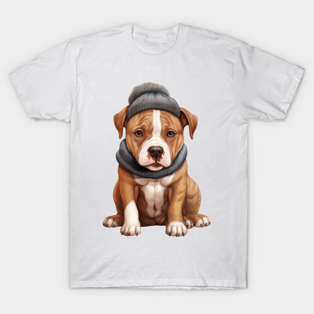 Winter American Staffordshire Terrier Dog T-Shirt by Chromatic Fusion Studio